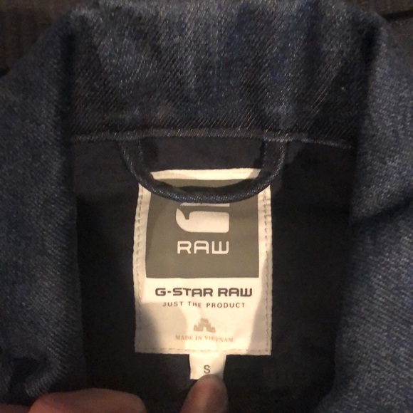 G-Star Raw Inked Denim Dark Blue Jean Jacket w/Authentic Leather Biker Sleeves - Picture 8 of 16